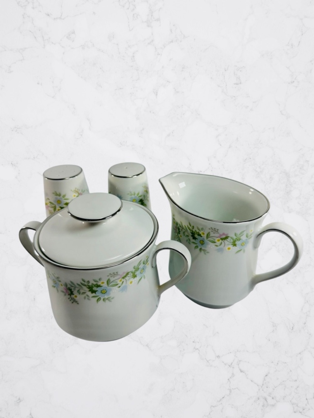 Johann Haviland Bavaria Germany Forever Spring Cream Sugar Salt Pepper Floral